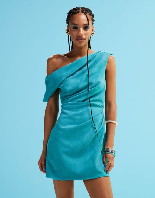 ASOS DESIGN - Mini-jurk met blote schouders en structuur in felblauw, 2 van 4