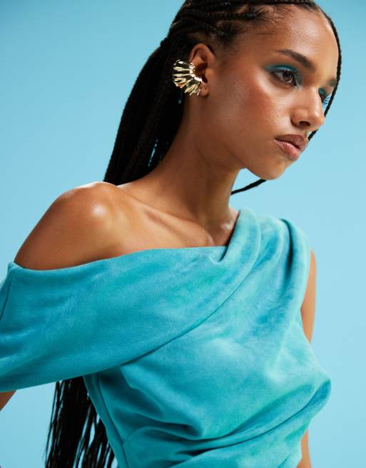 ASOS DESIGN - Mini-jurk met blote schouders en structuur in felblauw, 3 van 4
