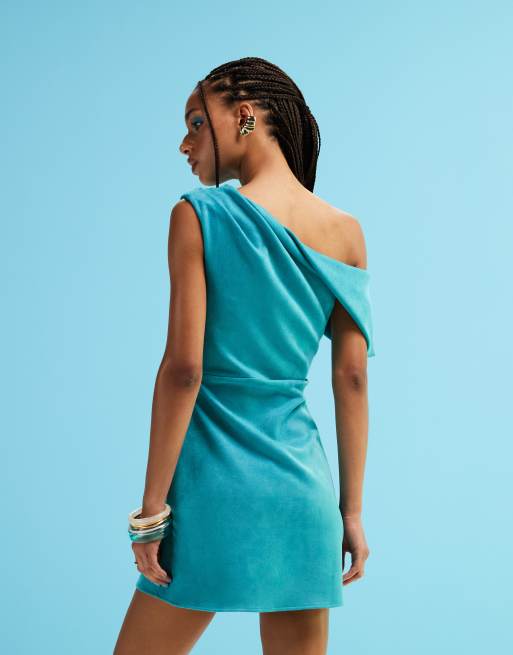 ASOS DESIGN - Mini-jurk met blote schouders en structuur in felblauw, 4 van 4