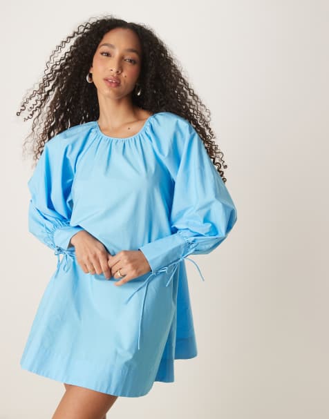 ASOS DESIGN - Mini-jurk met brede manchetten in blauw - view 1