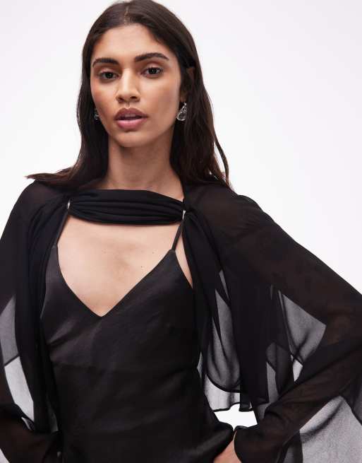 ASOS DESIGN - Mini jurk met cape in zwart, 3 van 4