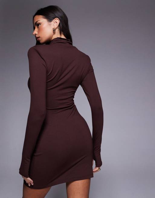 ASOS DESIGN - Mini jurk met col en schoudervullingen in bruin, 4 van 4