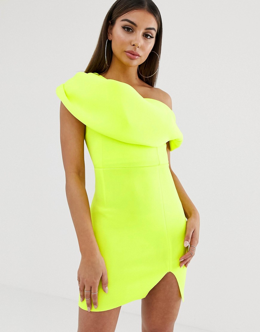 ASOS DESIGN - Mini-jurk met één schouder en overslag-Groen