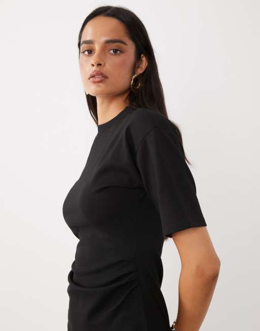 ASOS DESIGN mini jurk met gedrapeerde taille in zwart, 3 van 4