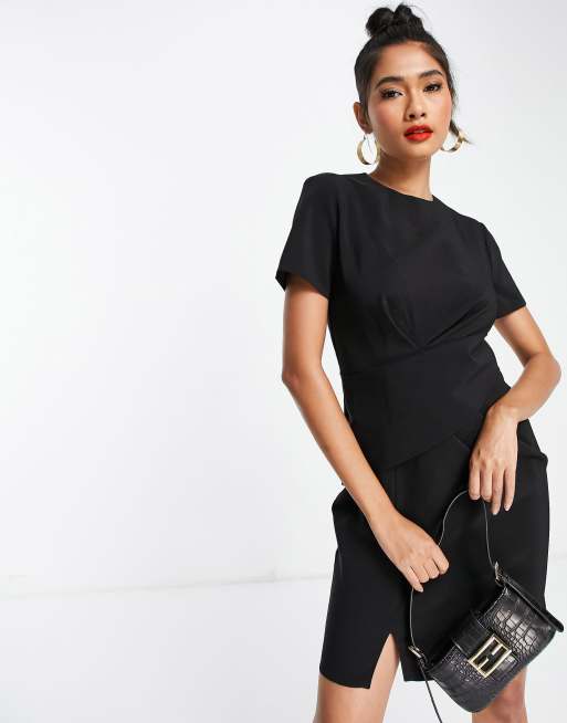 ASOS DESIGN - Mini jurk met gedrapeerde voorkant en korte mouwen in zwart, 3 van 4