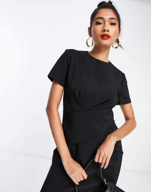 ASOS DESIGN - Mini jurk met gedrapeerde voorkant en korte mouwen in zwart, 4 van 4