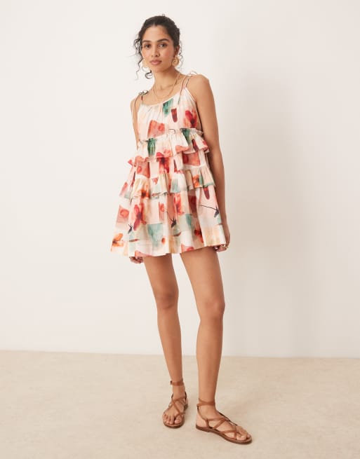 ASOS DESIGN - Mini jurk met gelaagde ruches en vintage bloemenprint, 2 van 4