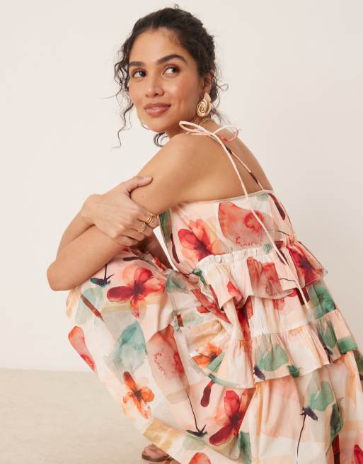 ASOS DESIGN - Mini jurk met gelaagde ruches en vintage bloemenprint, 4 van 4