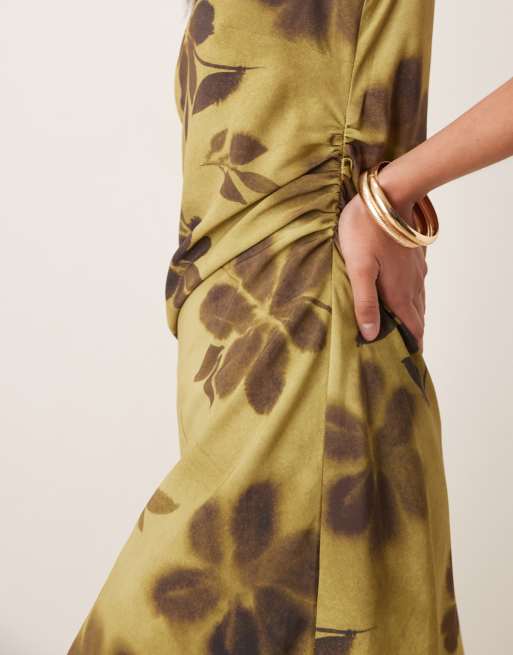 ASOS DESIGN - Mini jurk met gerimpelde taille in gele met bloemenprint, 2 van 4