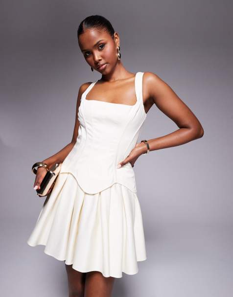 ASOS DESIGN - Mini-jurk met gestructureerde korset en volle rok in antiek wit - view 1