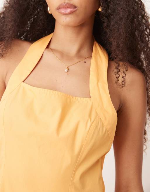 ASOS DESIGN - Mini jurk met halternek en ruche rok in oranje, 3 van 4