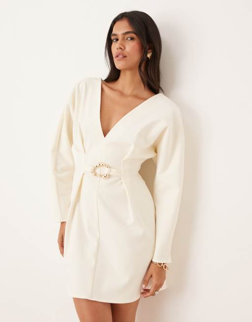 ASOS DESIGN - Mini jurk met hardware en cocon-mouwen in stone, 2 van 4