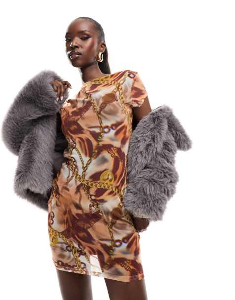 ASOS DESIGN - Mini-jurk met kapmouwtjes en lage rug in kettingprint - view 1
