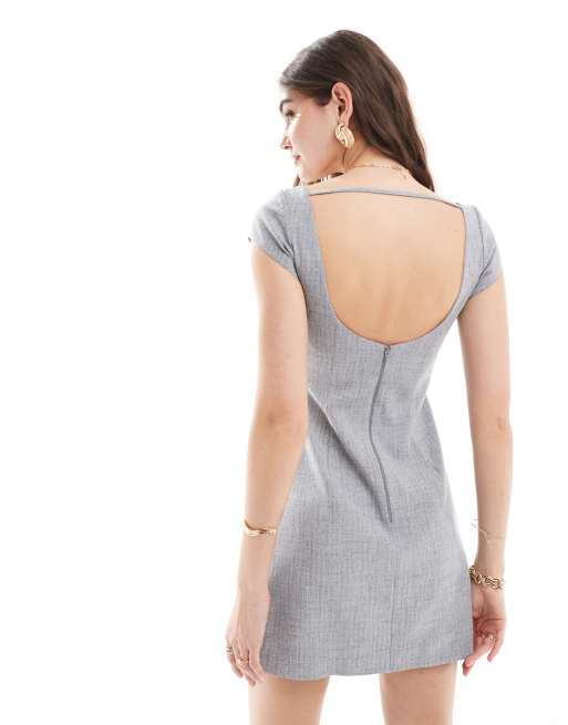 ASOS DESIGN - Mini jurk met kapmouwtjes en ronde hals in grijs, 2 van 4