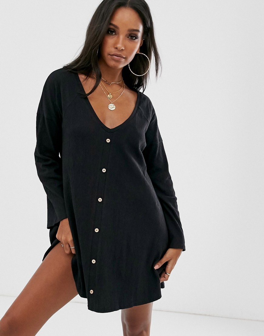 ASOS DESIGN - Mini-jurk met knopen en textuur-Zwart