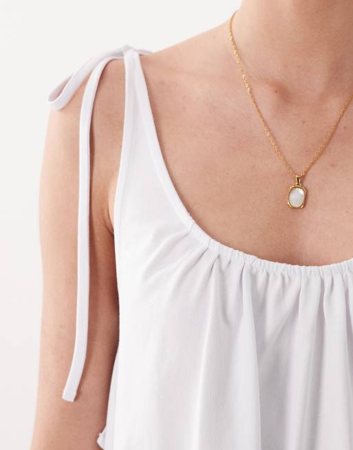 ASOS DESIGN - Mini jurk met lage ronde hals en gestrikte schouders in wit, 3 van 4