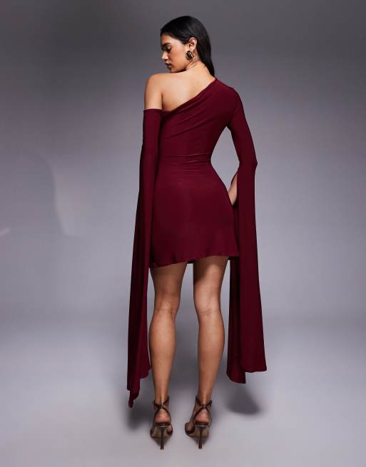 ASOS DESIGN - Mini jurk met lange gespleten mouwen in bordeauxrood, 3 van 4