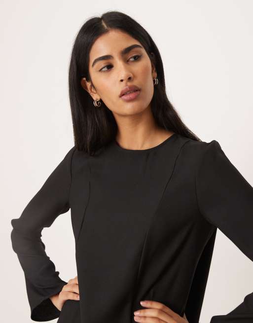 ASOS DESIGN - Mini-jurk met lange mouwen en godetplooien in zwart, 3 van 4