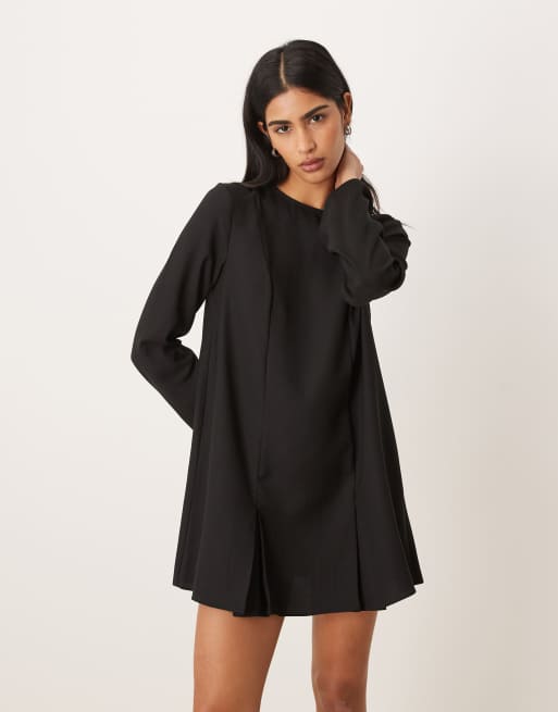 ASOS DESIGN - Mini-jurk met lange mouwen en godetplooien in zwart, 4 van 4