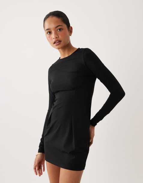ASOS DESIGN - Mini jurk met lange mouwen en naaddetail in zwart - view 1