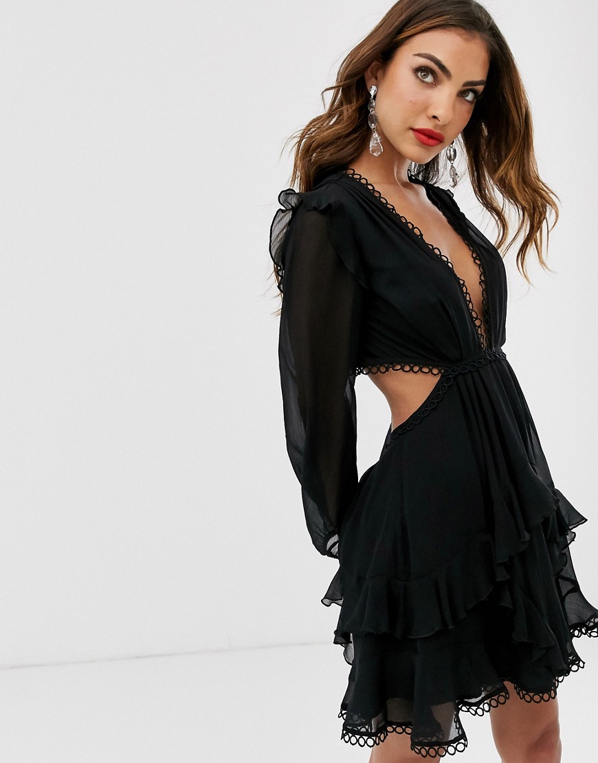 ASOS DESIGN - Mini-jurk met lange mouwen en ronde zoom-Zwart