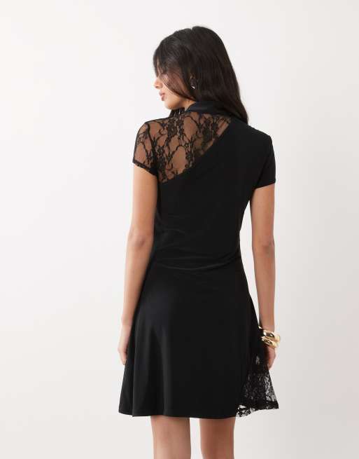 ASOS DESIGN mini jurk met mandarijnkraag in zwart, 4 van 4