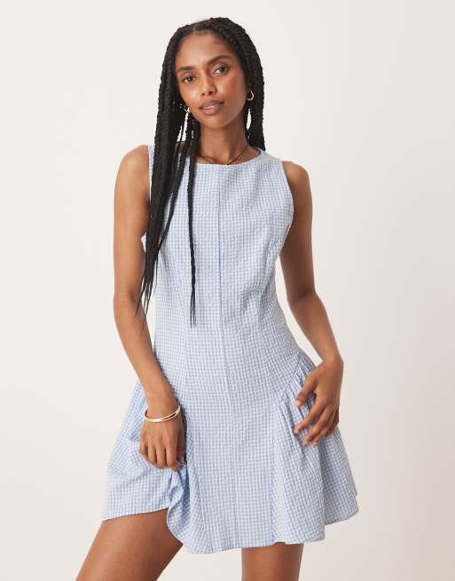 ASOS DESIGN - Mini jurk met naaddetail en gingham ruit in blauw, 2 van 4