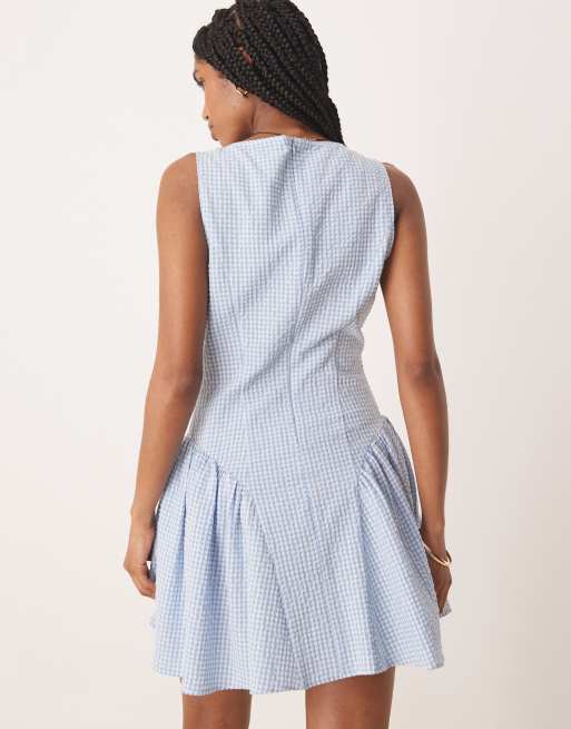 ASOS DESIGN - Mini jurk met naaddetail en gingham ruit in blauw, 4 van 4