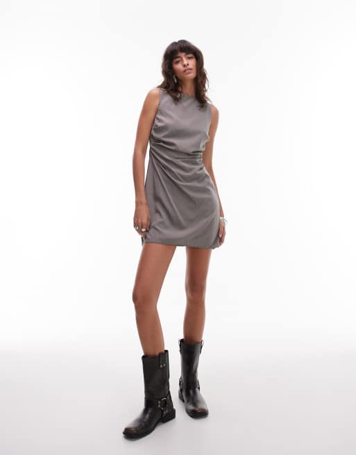 ASOS DESIGN - Mini-jurk met open achterkant en ingenomen taille detail in grijs, 3 van 4