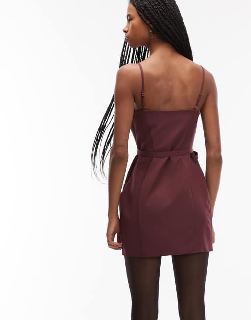 ASOS DESIGN - Mini-jurk met rechte hals en ceintuur in paars, 2 van 4