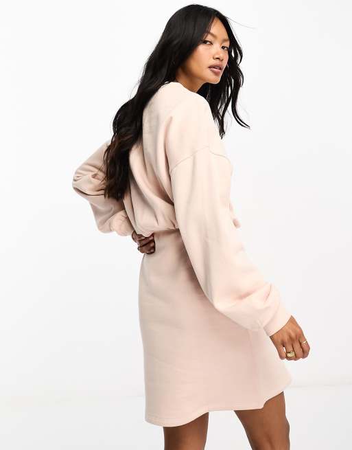 ASOS DESIGN - Mini jurk met ronde hals en blousonmouwen in lichtroze, 4 van 4