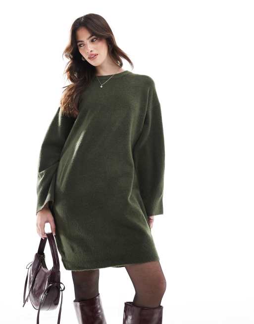 ASOS DESIGN - Mini-jurk met ronde hals en brede manchetten in kaki, 2 van 4