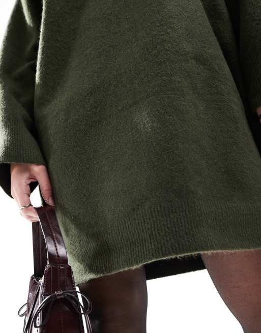 ASOS DESIGN - Mini-jurk met ronde hals en brede manchetten in kaki, 4 van 4