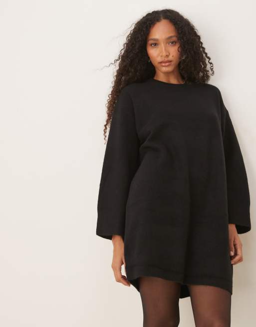 ASOS DESIGN - Mini jurk met ronde hals en brede manchetten in zwart, 3 van 4