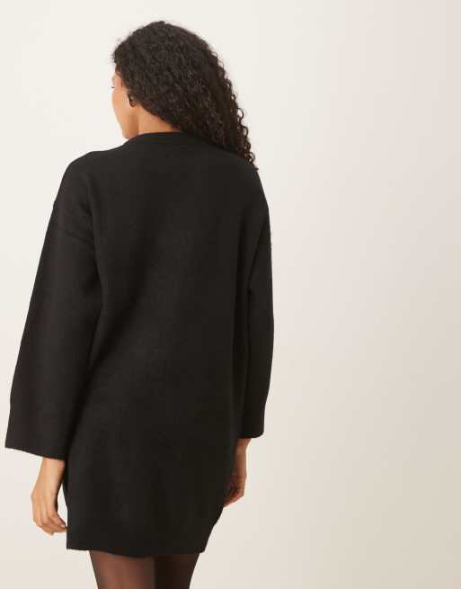 ASOS DESIGN - Mini jurk met ronde hals en brede manchetten in zwart, 4 van 4