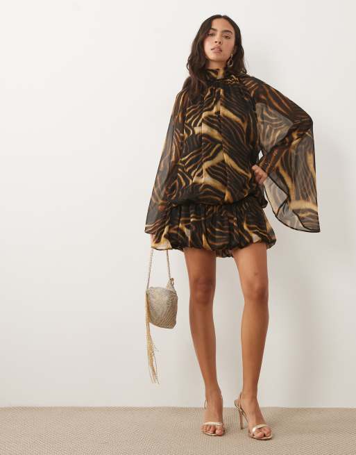 ASOS DESIGN mini-jurk met strik in de hals en abstracte dierenprint, 2 van 4