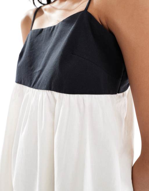 ASOS DESIGN - Mini jurk met textuur, bandjes en contrast in zwart en wit, 2 van 4