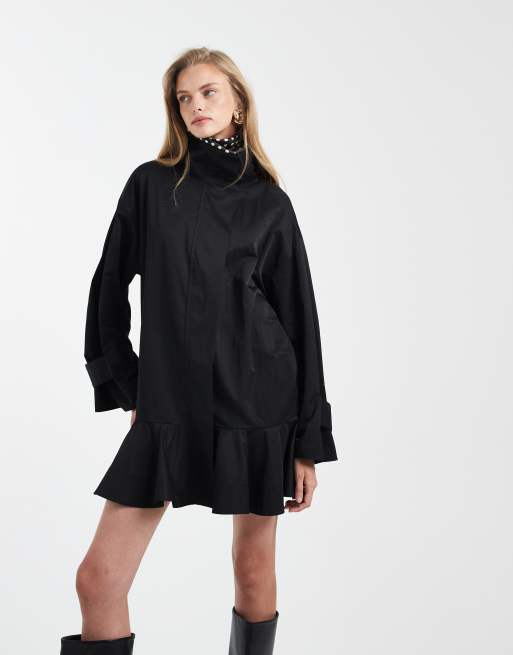 ASOS DESIGN - Mini jurk met trenchcoat-detail in zwart, 4 van 4