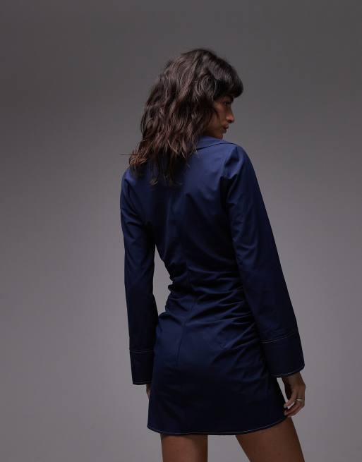 ASOS DESIGN - Mini-jurk met V-hals en kraag in marineblauw, 3 van 4
