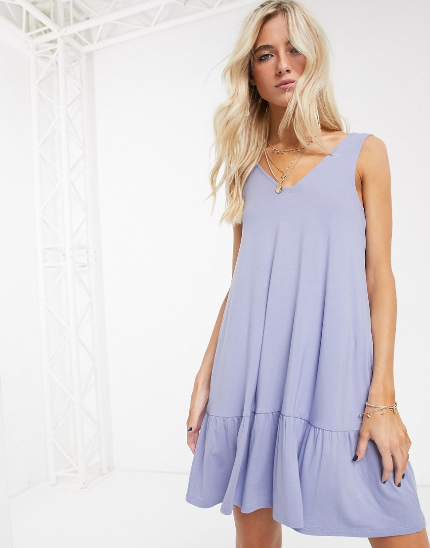 ASOS DESIGN - Mini-jurk met verborgen zakken en gelaagde zoom in lila-Blauw