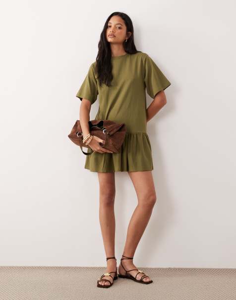 ASOS DESIGN - Mini jurk met verlaagde taille in kaki - view 1