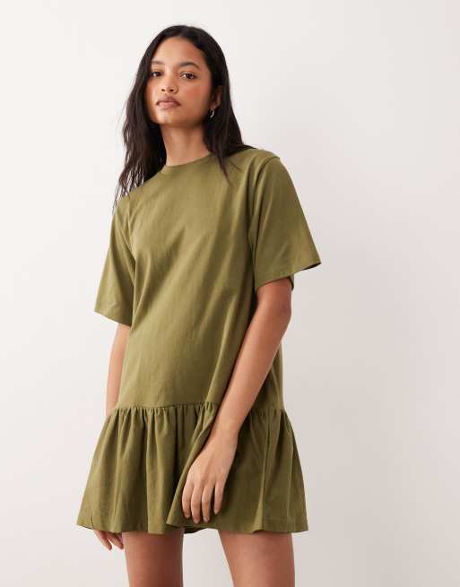 ASOS DESIGN - Mini jurk met verlaagde taille in kaki, 2 van 4