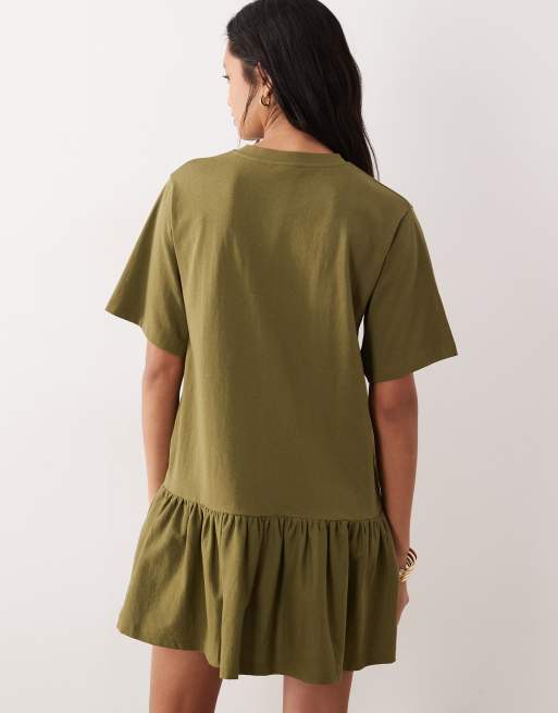 ASOS DESIGN - Mini jurk met verlaagde taille in kaki, 4 van 4