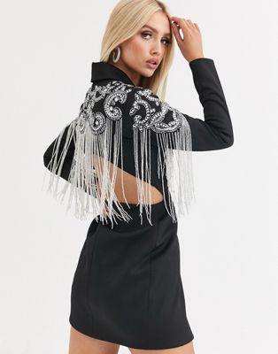 ASOS DESIGN - Mini-jurk met versierde blazer-Zwart