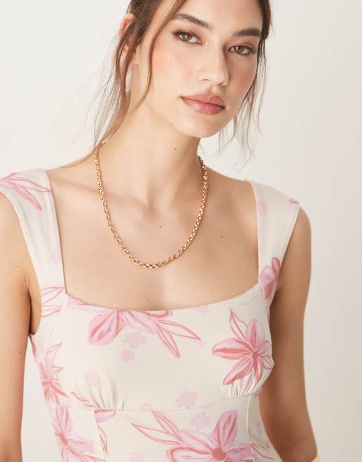 ASOS DESIGN - Mini jurk met vierkante hals en fijne roze print, 2 van 4