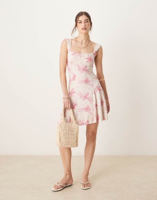 ASOS DESIGN - Mini jurk met vierkante hals en fijne roze print, 3 van 4