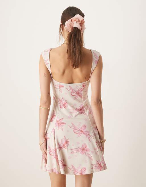 ASOS DESIGN - Mini jurk met vierkante hals en fijne roze print, 4 van 4