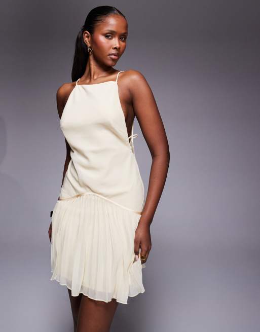 ASOS DESIGN - Mini-jurk met vierkante hals en geplooide rok in lichtgeel, 2 van 4