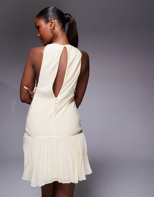ASOS DESIGN - Mini-jurk met vierkante hals en geplooide rok in lichtgeel, 4 van 4