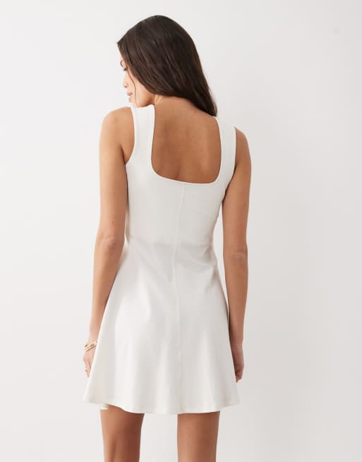 ASOS DESIGN - Mini jurk met vierkante hals en siernaden in naturel, 4 van 4
